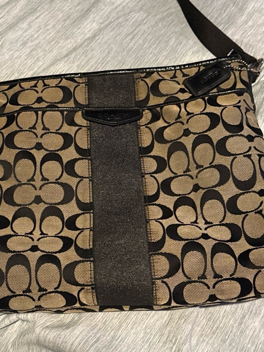Coach Brown and Black Signature Crossbody Bag